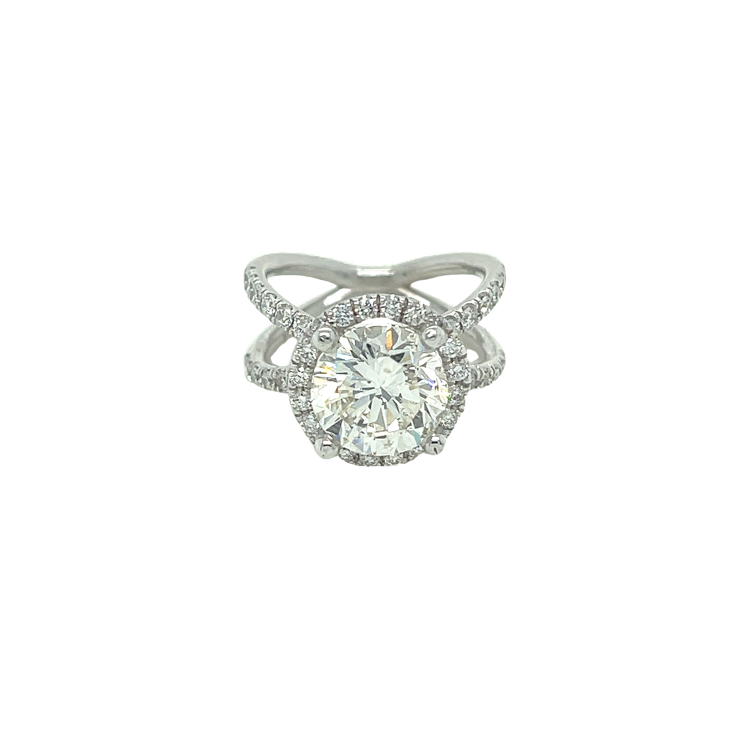 3.02 CT Round Brilliant Cut Diamond Center with 0.74 CT Round Brilliant Cut Diamonds in a 14 KT White Gold Engagement Ring